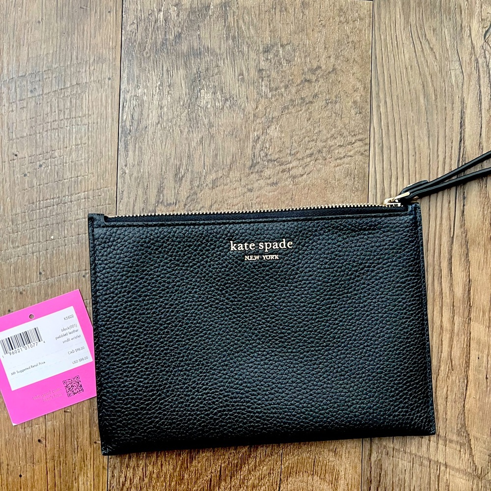 Kate Spade black pebbled leather small wristlet